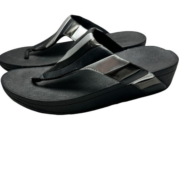 FitFlop Damen Lottie Dark Rainbow Patchwork Faux Leather Toe Post Sandal AJ5-231 - Picture 2 of 11